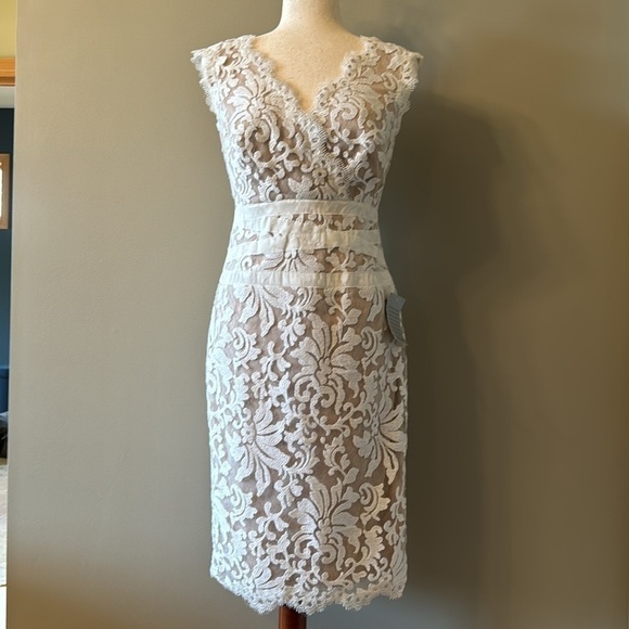 Tadashi Shoji Ivory and Nude Lace Cocktail Dress Women's Size 4 - Picture 3 of 16